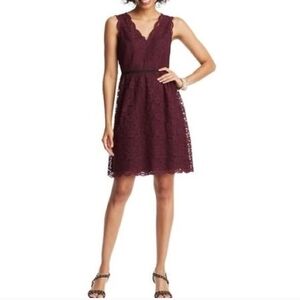 Ann Taylor LOFT Burgandy Scalloped Lace Dress Size 6